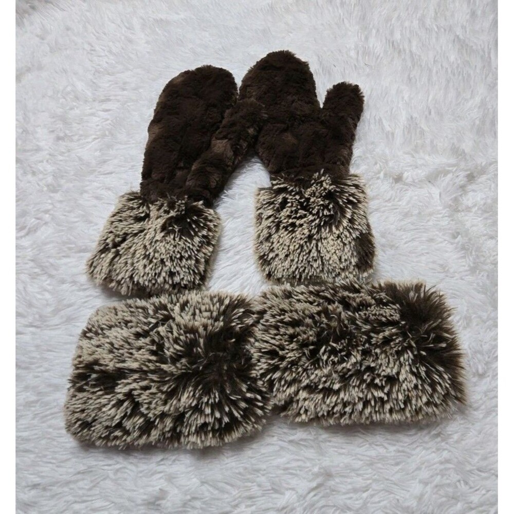 Pandemonium Seattle Brown Faux Fur Fingerless Texting Gloves & Mittens One Size